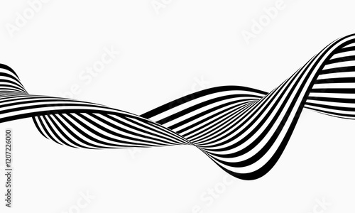 Black and white abstract wave flow, optical illusion.