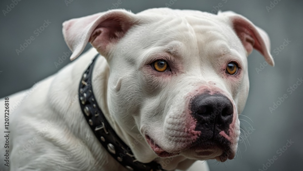 Close-Up Portrait of a White Pit Bull - Ideal for Pet Photography and Stock Images Close-Up Portrait of a White Pit Bull - Ideal for Pet Photography and Stock Images