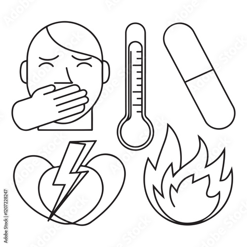 Stomach ache and pain related editable outline icons.