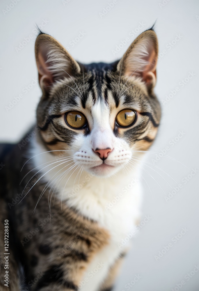 Brown and white tabby cat with amber eyes Brown and white tabby cat with amber eyes