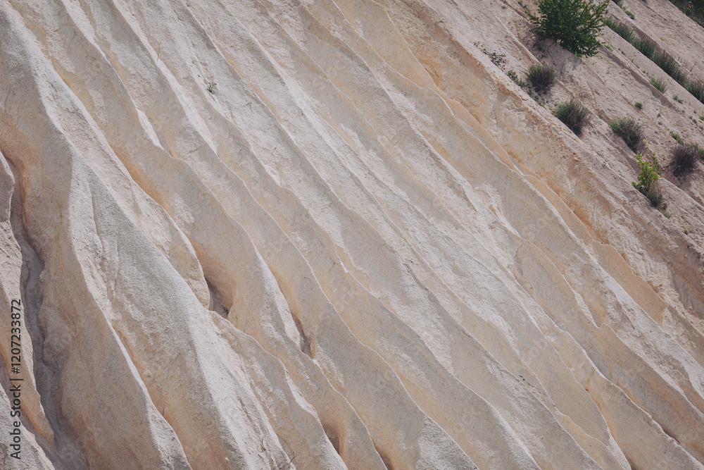 Fototapeta premium Chalk mining. Limestone quarry. Open-cast mining. Chalk hills. Chalk surface. Natural limestone.