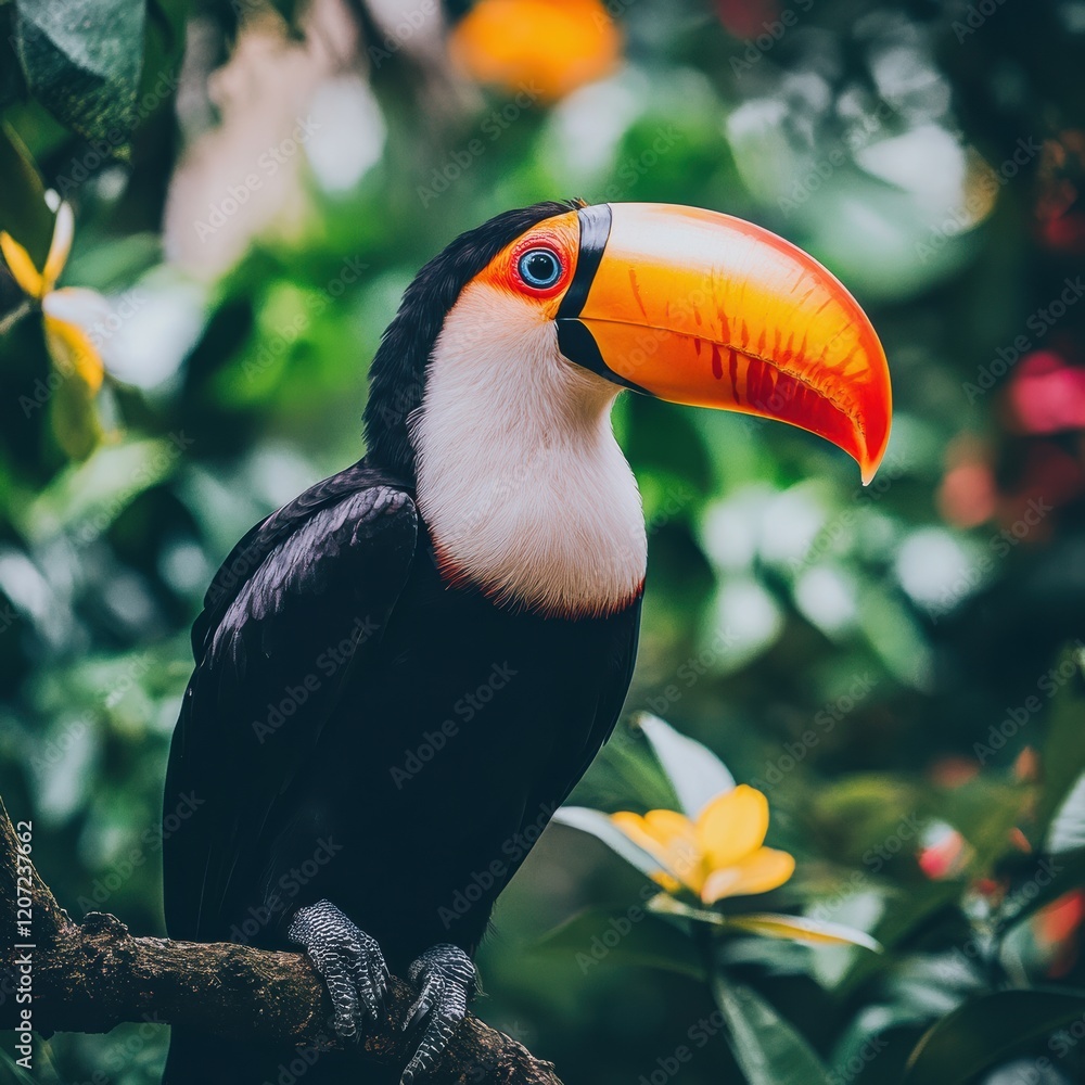 Majestic toucan bird in lush tropical forest wildlife photography nature scene close-up view Majestic toucan bird in lush tropical forest wildlife photography nature scene close-up view