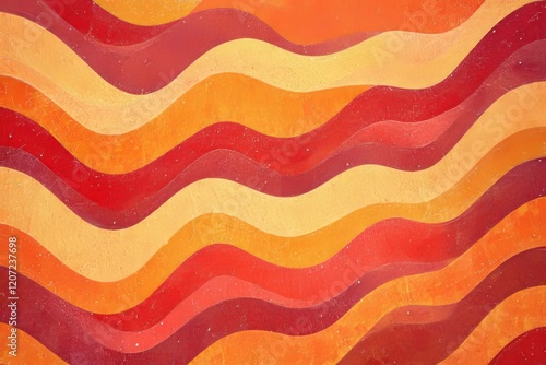 Abstract Wavy Lines in Warm Hues of Red Orange and Yellow