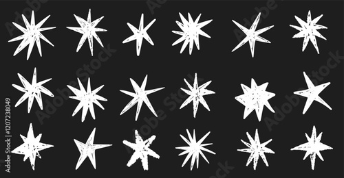 Chalk color crayon pastel star figure black chalkboard simple doodle drawing. Grunge graffiti white glittering elements. 