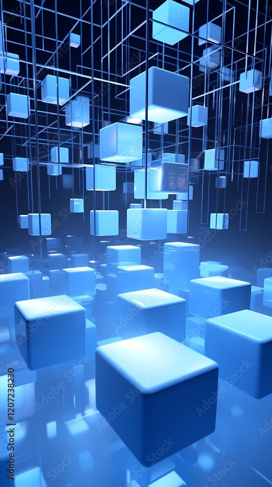 Digital technology blue and white cube poster background Digital technology blue and white cube poster background