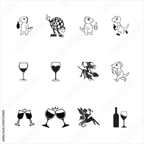 Collection of Wine Clipart Design, Wine Vector illustration
