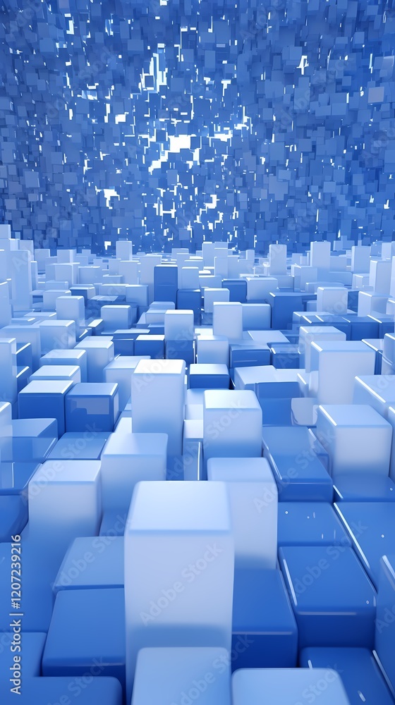 Obraz premium Digital technology blue and white cube poster background