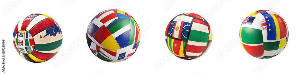 set of A volleyball where the ball is decorated with world flags, volleyball decorated with world flags, volleyball wrapped with world flags, on a transparent backgrounds set of A volleyball where the ball is decorated with world flags, volleyball decorated with world flags, volleyball wrapped with world flags, on a transparent backgrounds