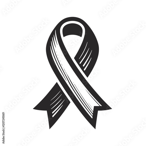 Stylized black-and-white illustration of a ribbon, symbolizing awareness and support for various causes