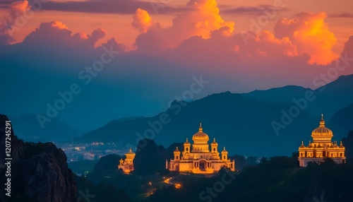 Sunset Glow Illuminates Mountaintop Temples photo