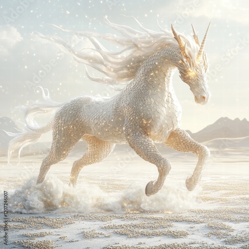 Longma Dragonhorse Prancing Celestial Realm Fantasy Ethereal Atmosphere Dynamic Perspective Magical Concept photo