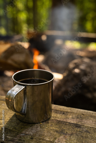 Drinking tea in the forest