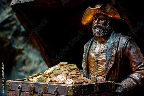 Treasure guardian watching over golden loot in a hidden cavern of adventure photo