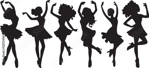 Girls dancer pose silhouette vector illustration isolated on white background