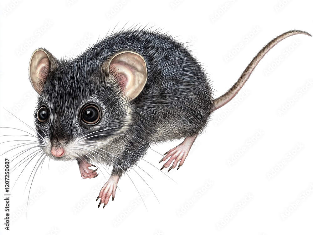 Edible Dormouse (Glis glis) - A detailed hand-drawn illustration of an Edible Dormouse, featuring its large eyes, gray fur, and bushy tail, isolated on white Edible Dormouse (Glis glis) - A detailed hand-drawn illustration of an Edible Dormouse, featuring its large eyes, gray fur, and bushy tail, isolated on white