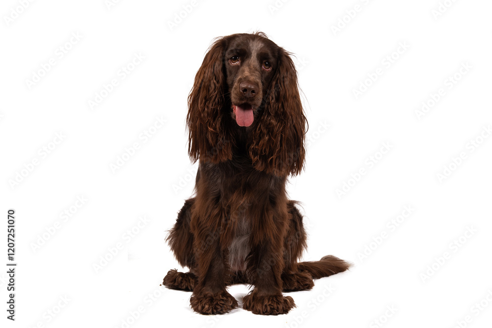 Brown Polish Spaniel, photographed in the studio, isolated on white. Brown Polish Spaniel, photographed in the studio, isolated on white.