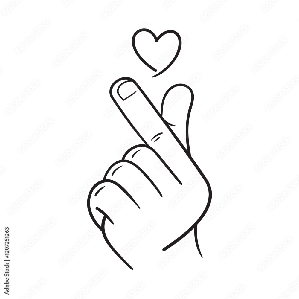 Obraz premium Doodle Vector Illustration of a Korean Love Sign in Cartoon Style. Fun drawing cartoon style icon. A trendy design perfect for expressing affection, culture, or romantic themes in your projects.