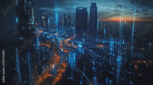 Wallpaper Mural abstract professional business team people connection of line from nail node to node on Smart digital cityscap and skyline background , Innovation networking concept Torontodigital.ca