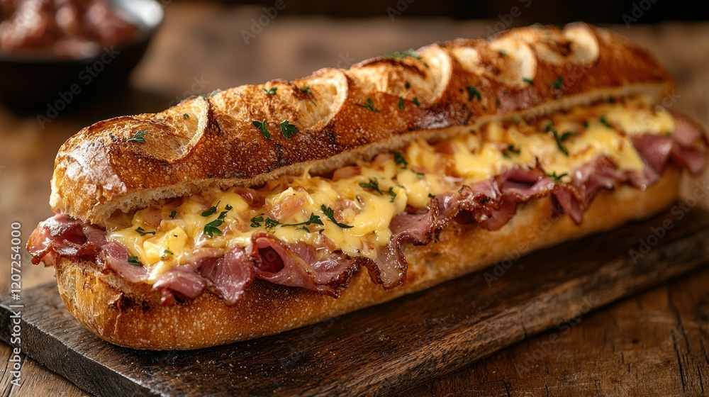Delicious Grilled Pastrami and Cheese Sub on Crusty Bread Delicious Grilled Pastrami and Cheese Sub on Crusty Bread