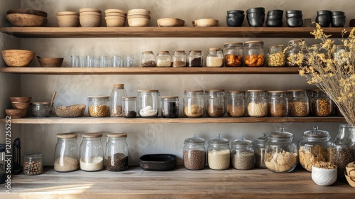 Wallpaper Mural Rustic pantry with glass jars filled with various dry goods and grains Torontodigital.ca