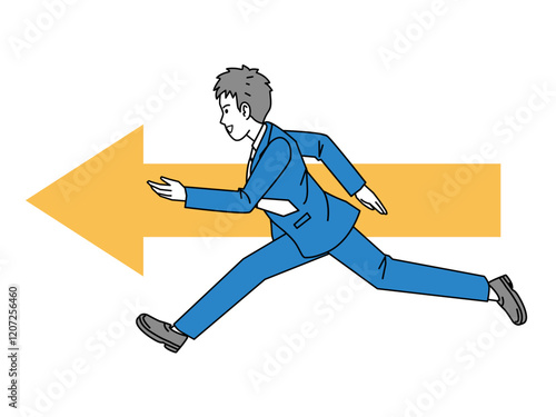 全速力で走る、ダッシュするスーツ姿の男性のイラスト	
