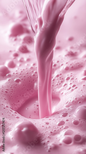Wallpaper Mural Realistic Pink Milk Being Poured into Foam on a Pink Background, Generative AI Torontodigital.ca