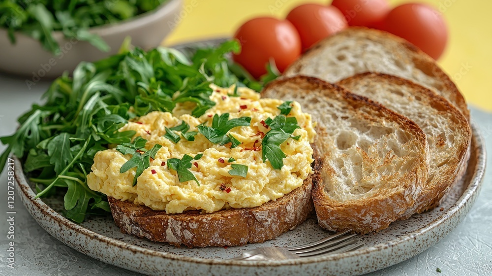 Scrumptious Scrambled Eggs on Toast with Arugula Scrumptious Scrambled Eggs on Toast with Arugula