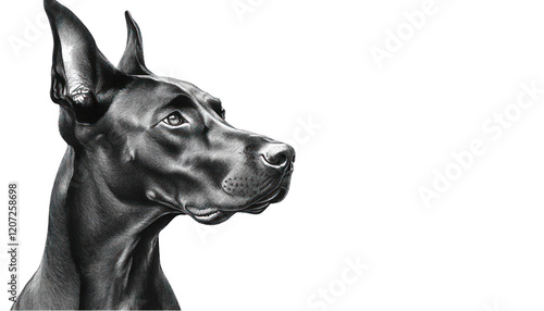 Majestic Great Dane Dog Portrait Black White Elegant Drawing Art K9 Pet Image Hound Breed Puppy      photo