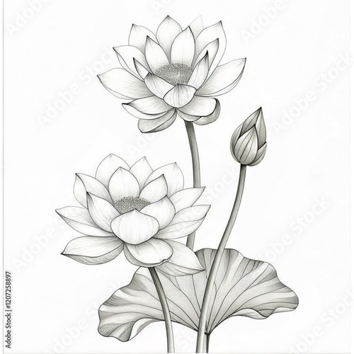 Lotus coloring book, grayscale coloring pages Art & Illustration