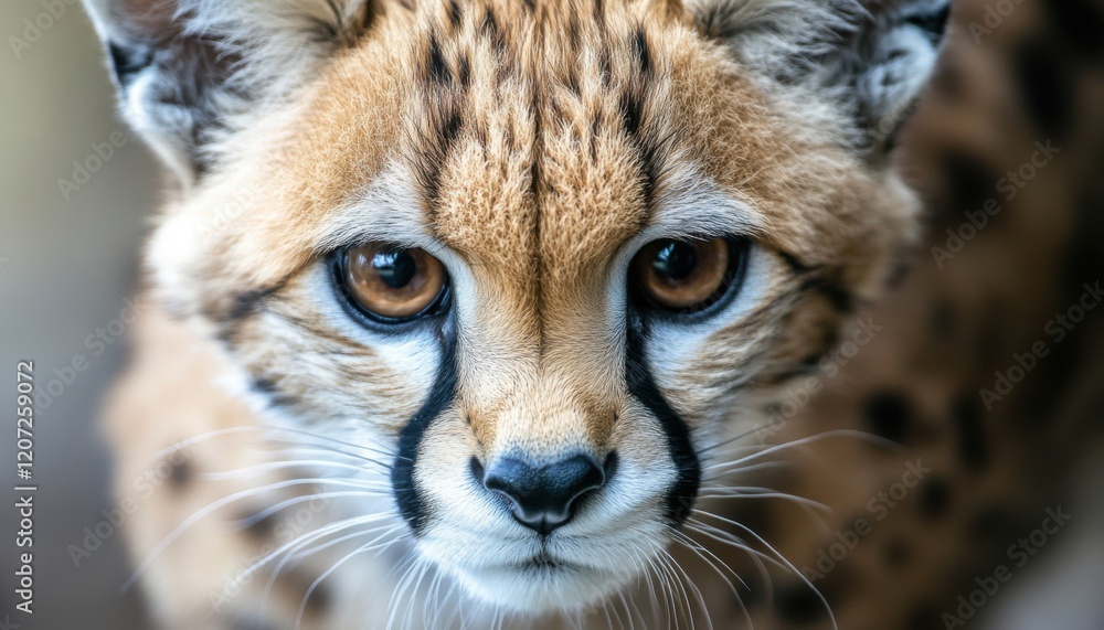 Obraz premium Close-up of a serval cat showcasing striking facial features.