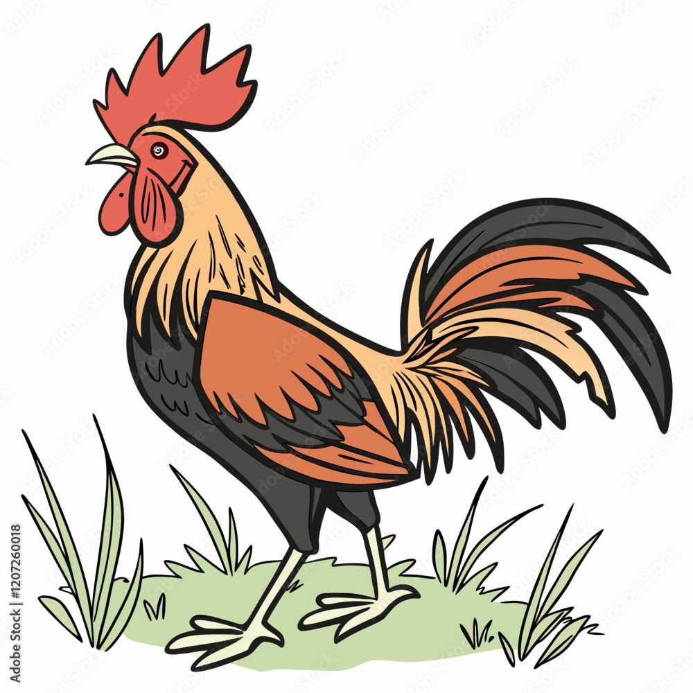 Fototapeta premium rooster in the grass vector illustration