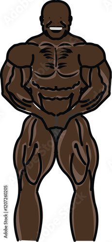 an illustration of a black muscle man, with steroids