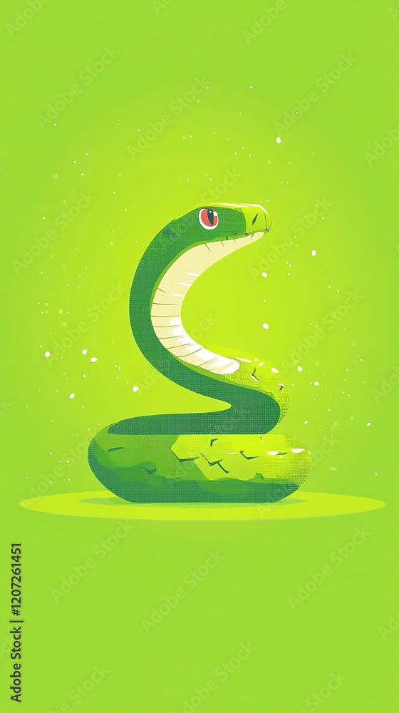 Fototapeta premium Vibrant Flat Art Snake: Abstract Marketing Background for 2025 Chinese Zodiac Year. High-End 8K Illustration with Vivid Green Tones. Stylish Design Element for Posters, Banners, and Digital Media. AI-