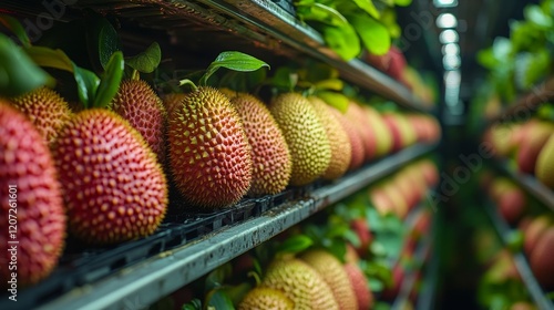 Fototapeta Naklejka Na Ścianę i Meble -  Aquaponics farm growing rare fruits in a sustainable greenhouse environment
