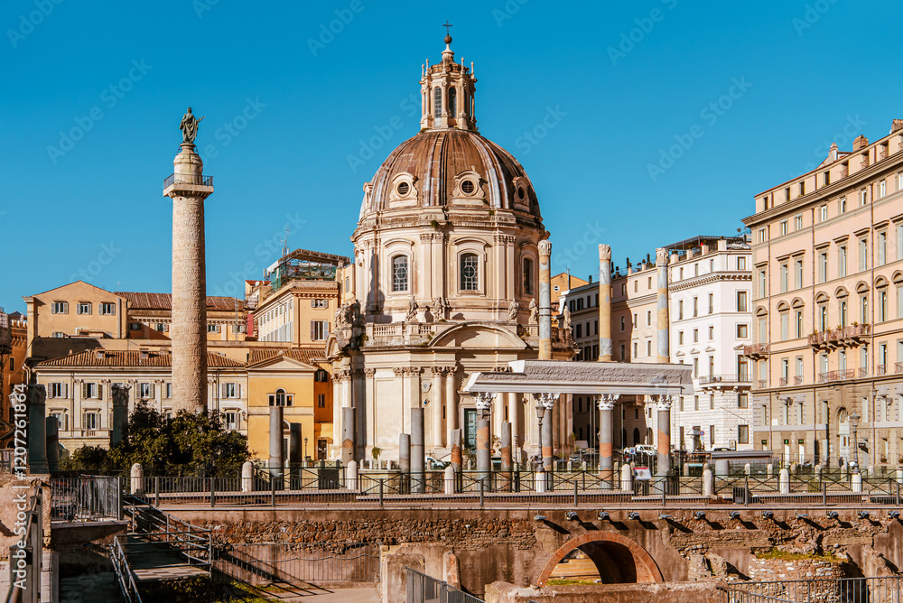 View of Foro Traiano square, Rome