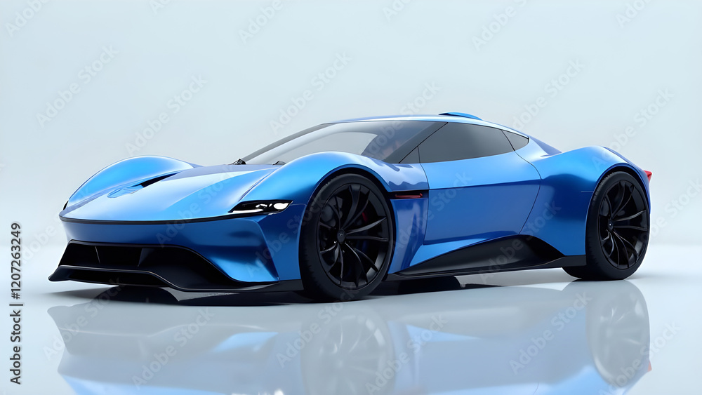 Blue sports car on a gray background. Blue sports car on a gray background.