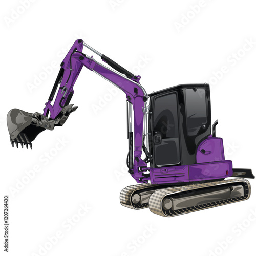 Outline purple excavator isolated on a black background for t-shirt design, print, and business purposes.