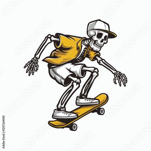 Skeleton riding a skateboard stylized vector illustration