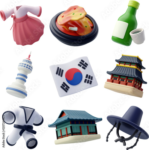 South Korea 3D Icons vector