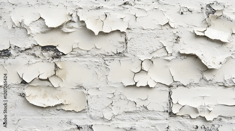 White paint peeling from a brick wall surface White paint peeling from a brick wall surface