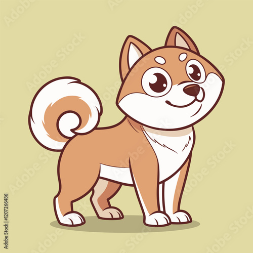 Vector illustration of a smiling shiba inu dog against a simple, plain background.