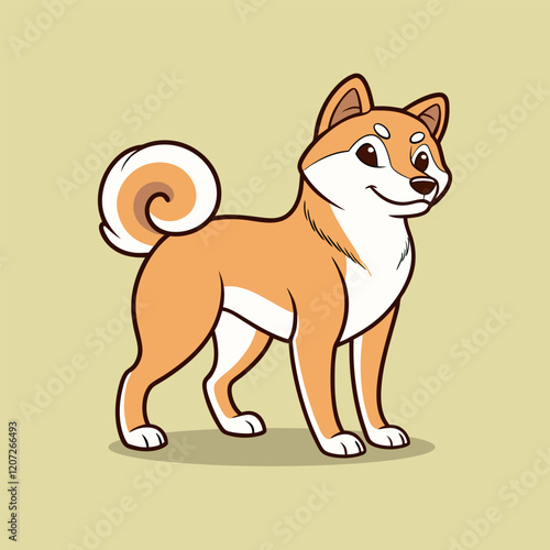 Vector illustration of a smiling shiba inu dog against a simple, plain background.