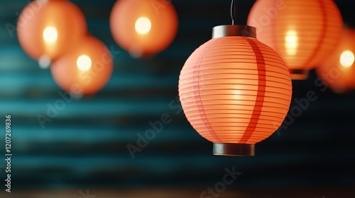 Wallpaper Mural Illuminated Peach Paper Lanterns Hanging Decor Festive Asian Lighting Warm Glow Torontodigital.ca