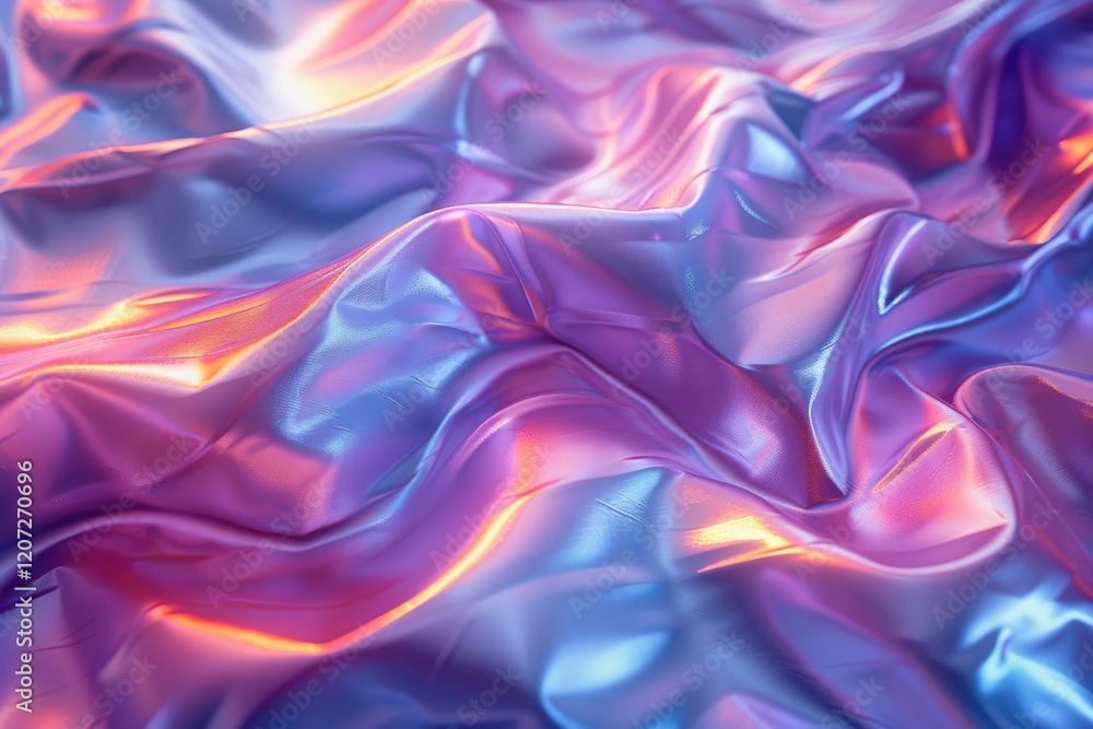 Fototapeta premium Abstract iridescent fabric folds in purple blue and pink hues