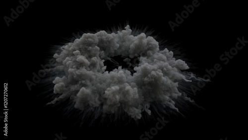 Tableau sur toile Fast Dense Smoke Shockwave ring with some Trails of tiny debris on a Black Backg