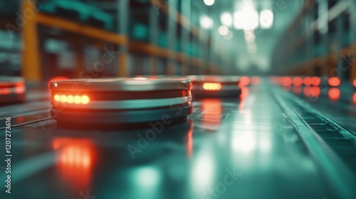 Wallpaper Mural Multiple automated transport robots efficiently move goods in a high-tech warehouse setting, revealing the future of logistics through cutting-edge innovation and design. Torontodigital.ca