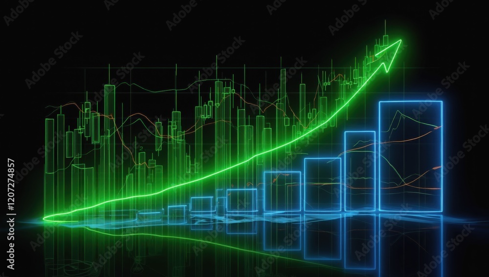 Financial growth chart with bright green and blue elements Financial growth chart with bright green and blue elements