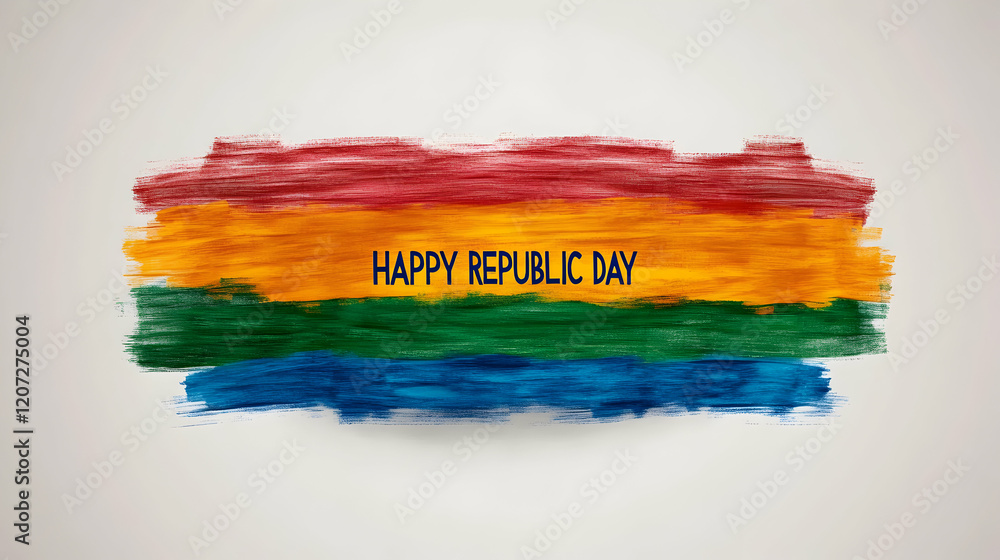 Fototapeta premium Vibrant brushstrokes in saffron, orange, green, blue creating patriotic backdrop celebrating Republic Day with Indian national colors and pride