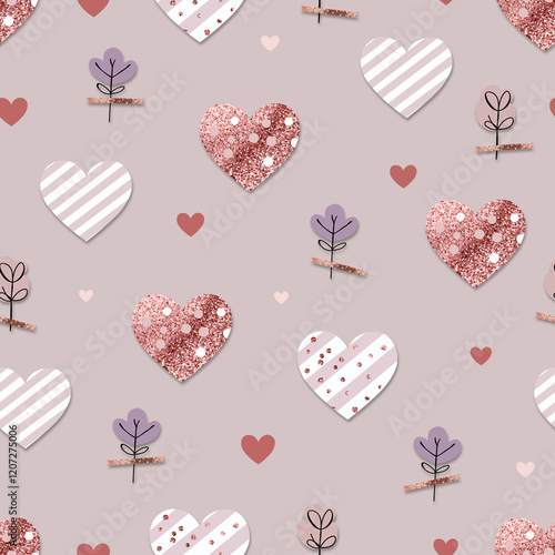 Minimalist Glittering Heart Seamless Pattern
