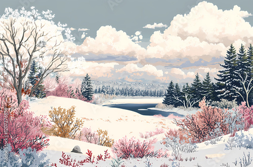 Winter landscape illustration photo